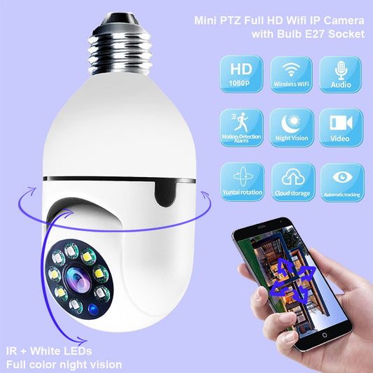 1080P WiFi Bulb Camera – 4X Zoom, E27 Socket, 5G Home Security